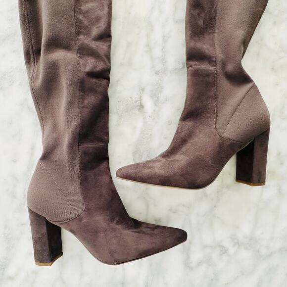 Steve Madden Everley 9.5 Grey Over the Knee Heel Boot Fall Micro Suede Stretch - Picture 2 of 5